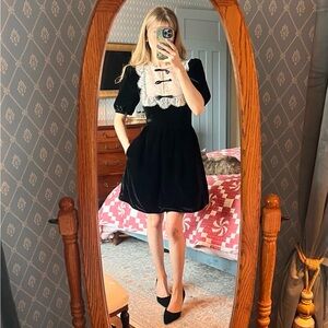 NWOT Saloni Cheri Velvet dress in Black and Pink. Size US 0